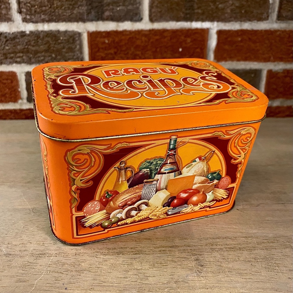 RAGU Recipes Tin Vintage 80s Metal Box Made In England Empty 6" W 4" T Collector